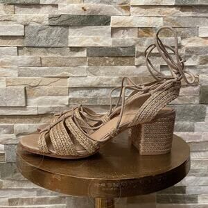 Pour La Victoire 8.5 Gladiator Sandals | Metallic Gold Rope Strappy Block $290